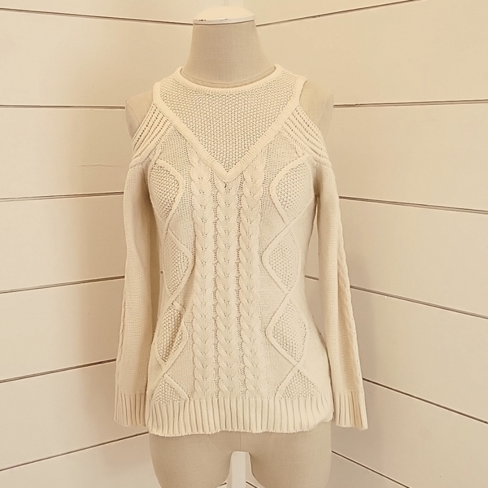 ONE A from Nordstrom small cream sweater with peek a boo shoulders